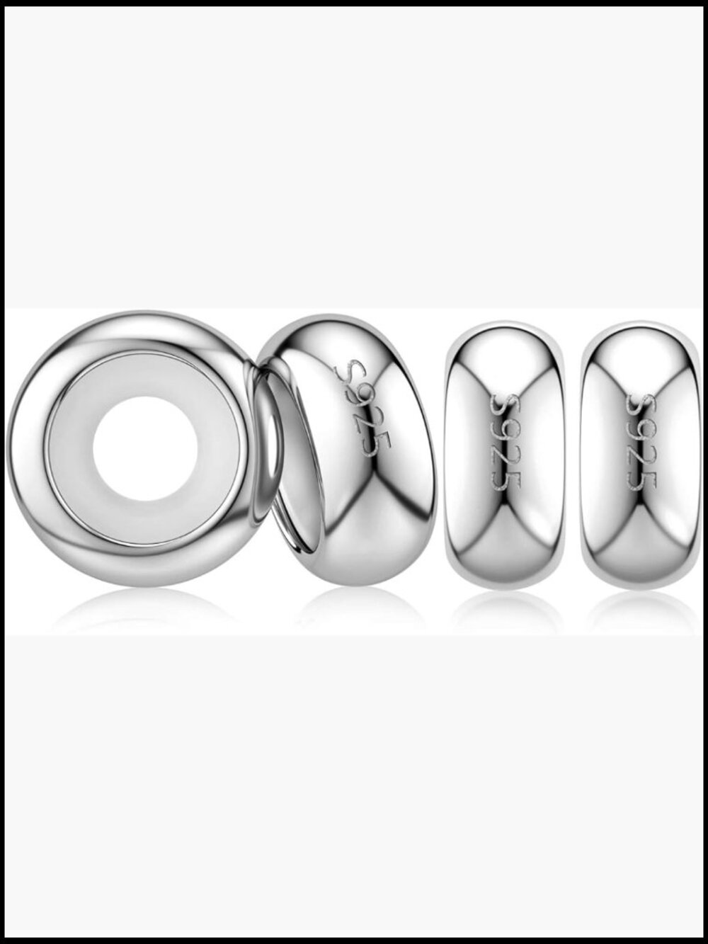 Sterling Silver Charm Stopper Beads for Bracelets 4 Pack